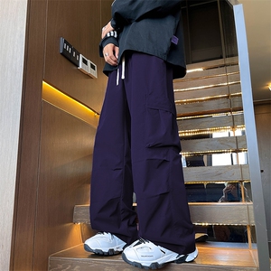 秋季新款褶皱伞兵工装裤男款美式高街直筒冲锋裤子-A1203TP38控68图片
