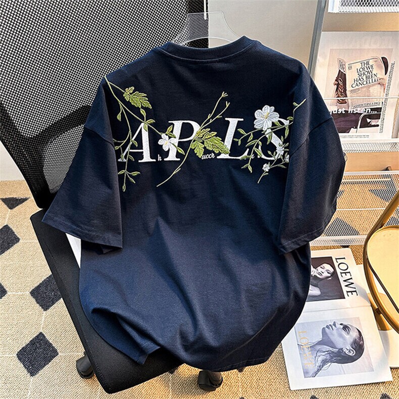 万针全刺绣工艺高品质260克纯棉双纱美式宽松百搭短袖T恤特P33,男装T恤,电商A486