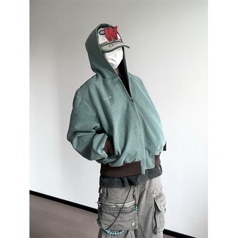 【有货】湖水绿Boxy短款连帽外套男春秋美式帆布夹克Y166CC-特P63,男装夹克,星座1007（原301D）