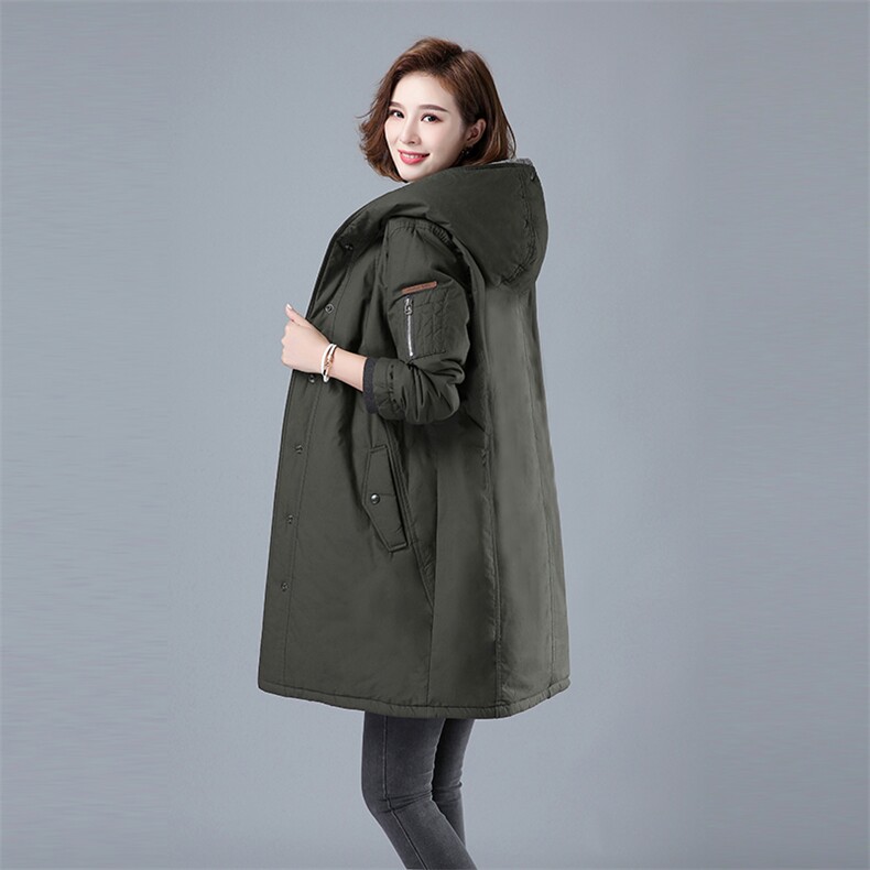 2023年冬棉服中长款加厚加棉保暖中长款3528款纯色连帽，女装棉衣/棉服，秋牧寒烟