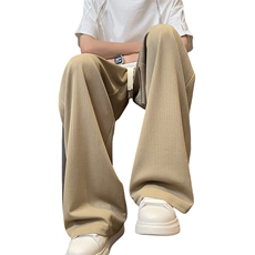 白色冰丝休闲长裤男夏薄款纹理感拖地阔腿裤潮牌cleanfit直筒裤子，男装休闲裤，电商A022