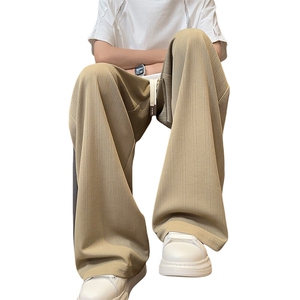 白色冰丝休闲长裤男夏薄款纹理感拖地阔腿裤潮牌cleanfit直筒裤子图片