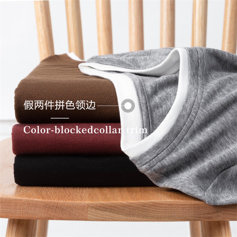 假两件针织衫女25春季时尚长袖套头打底衫,针织衫/毛衣,拓晨羊绒