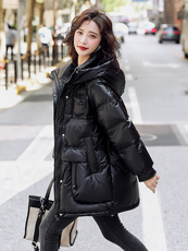 白鸭绒中长款羽绒服女2025冬季韩版小个子加厚连帽外套，女装羽绒服，鑫源服饰