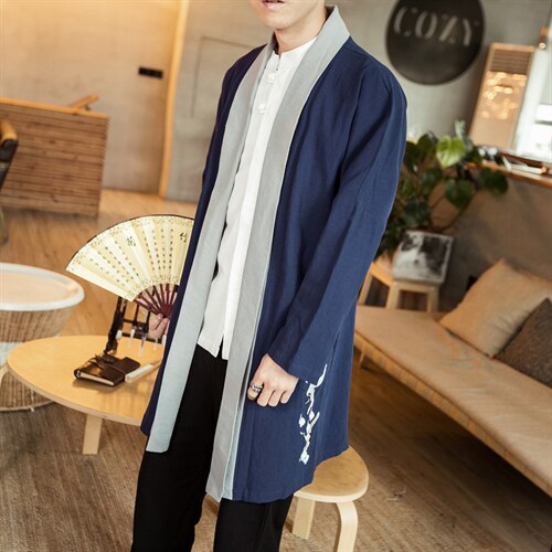风男唐装复古刺绣开衫外套中式中长款汉服披风风衣JK617P85，男装风衣，钱塘788(原4013)