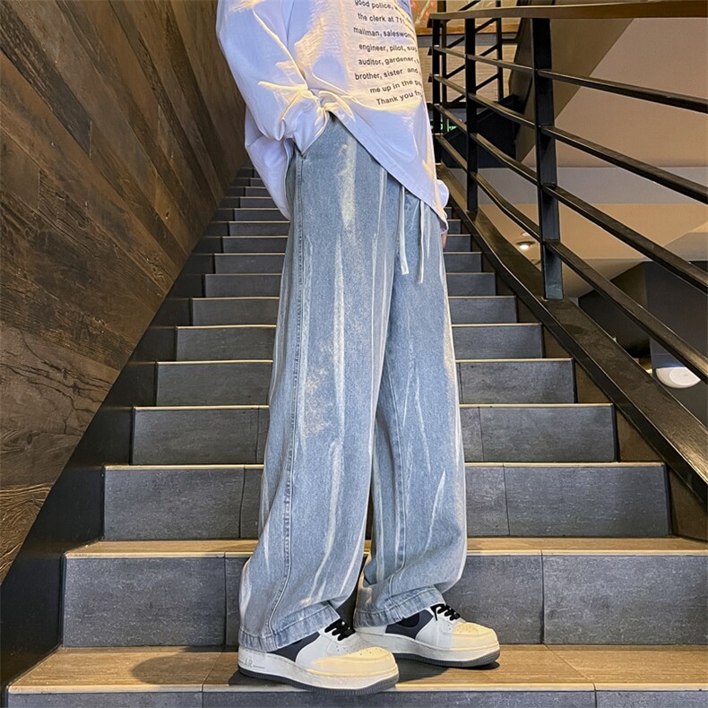 819时尚新款休闲牛仔裤港风美式宽松直筒特批38,男装牛仔裤,星座215-2（原311A-2）