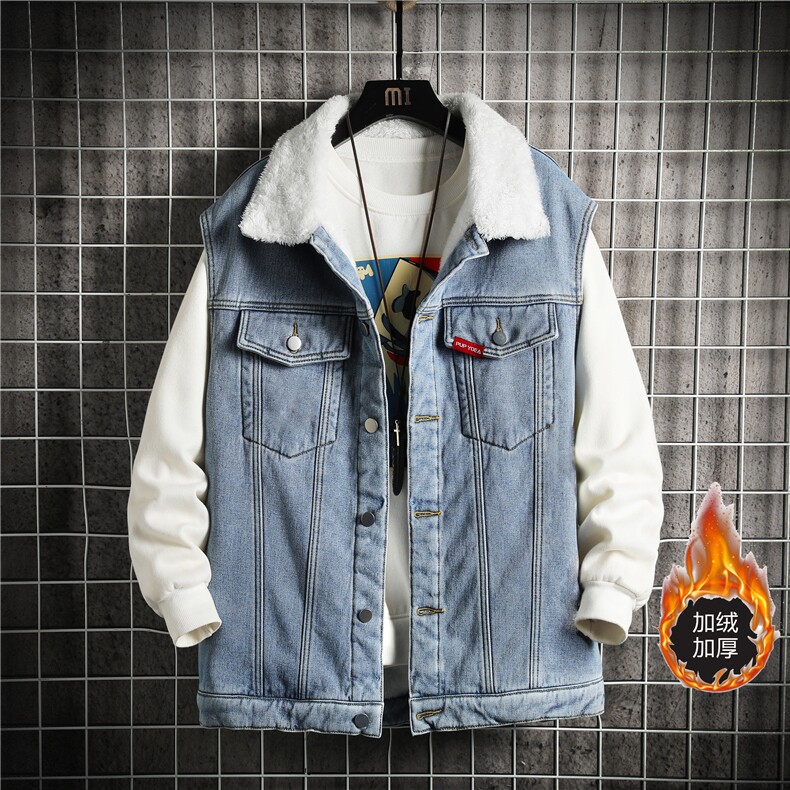 MJ201J-68-控98M-5XL牛仔马甲大码加绒羊羔绒网格工装ins无袖，男装背心/马甲，星座103A