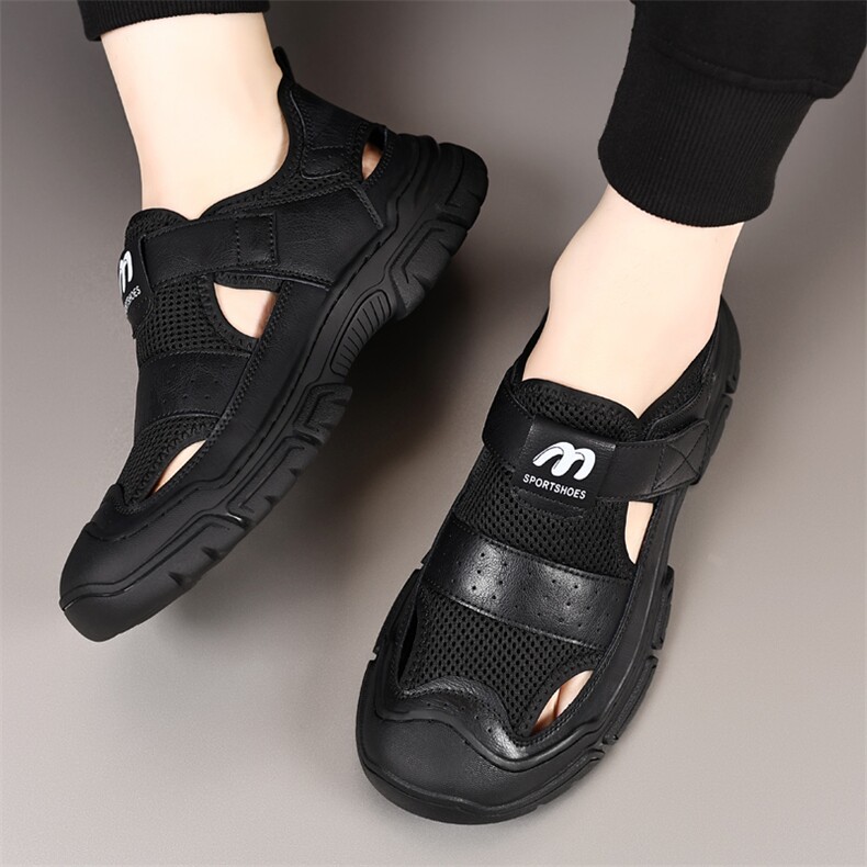 牛皮凉鞋男士2024新款休闲透气洞洞鞋男潮防滑包头户外沙滩鞋，男鞋凉鞋，电商A223