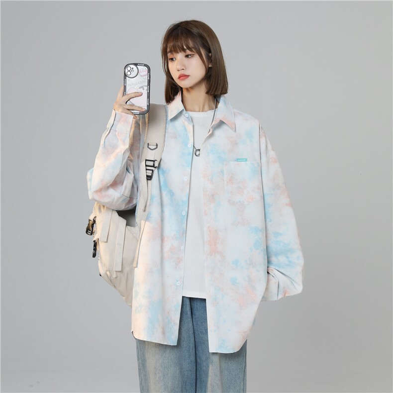 XZ-230-1CS226中性风青春活力简约水墨扎染休闲长袖衬衫P50控68,男装衬衫,星座230-1