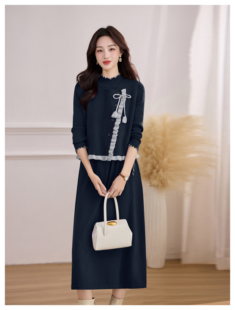 高级感套装红色针织马甲连衣裙两件套女冬,女装套装/套裙,2B115