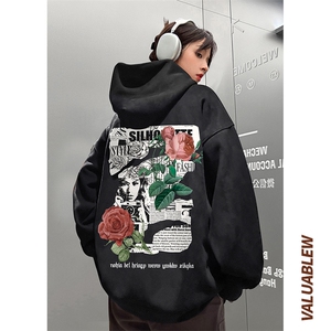 ！麂皮绒连帽卫衣 直播品质重磅400克玫瑰印花JL7107-P45控78图片