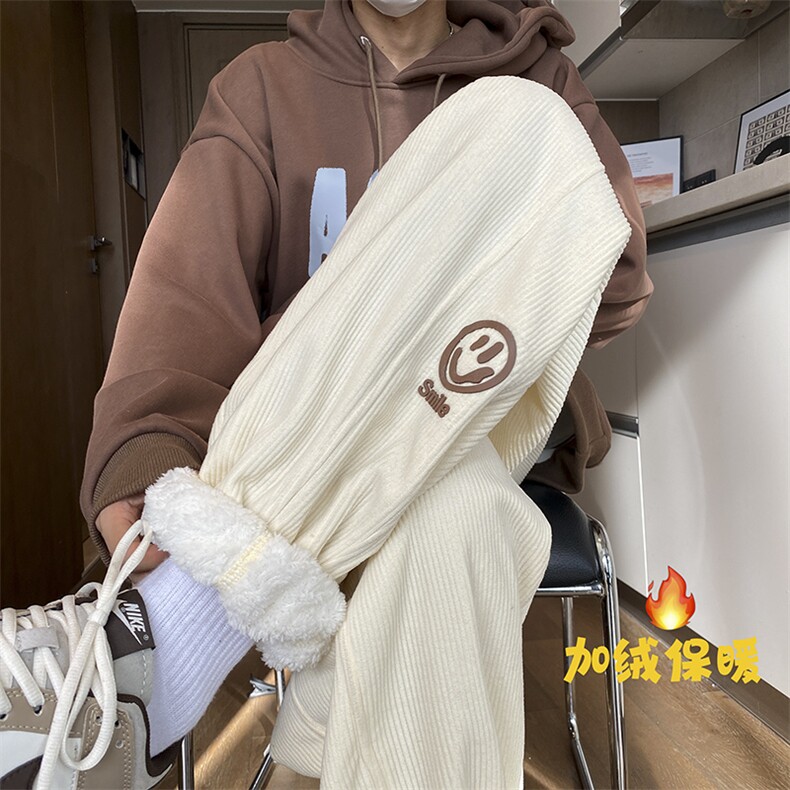 秋冬加绒加厚灯芯绒笑脸贴标休闲裤 kk372 p60图片
