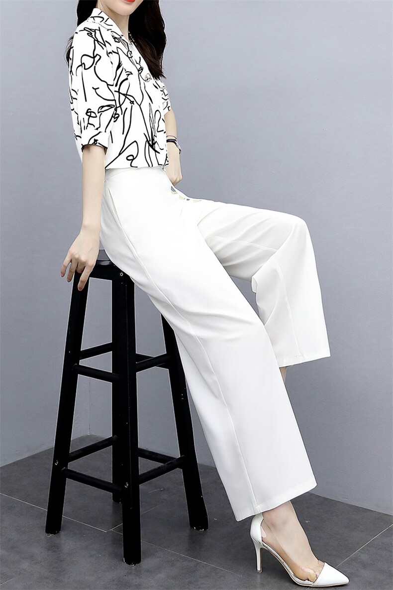 套装女2023年夏装新款女装时尚休闲气质印花上衣阔腿裤套装两件套,女装套装/套裙,关键词