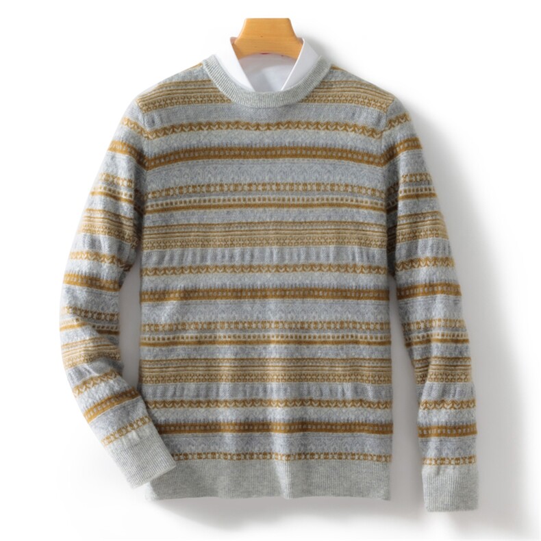 2024年秋冬季澳洲羊毛圆领提花羊毛衫，男装羊毛衫，忠诺羊绒