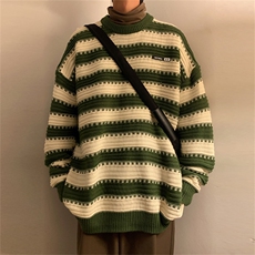 春秋季日系复古针织衫新款条纹圆领毛衣男宽松慵懒风M1037-P38，男装针织衫/毛衣，星座512-2