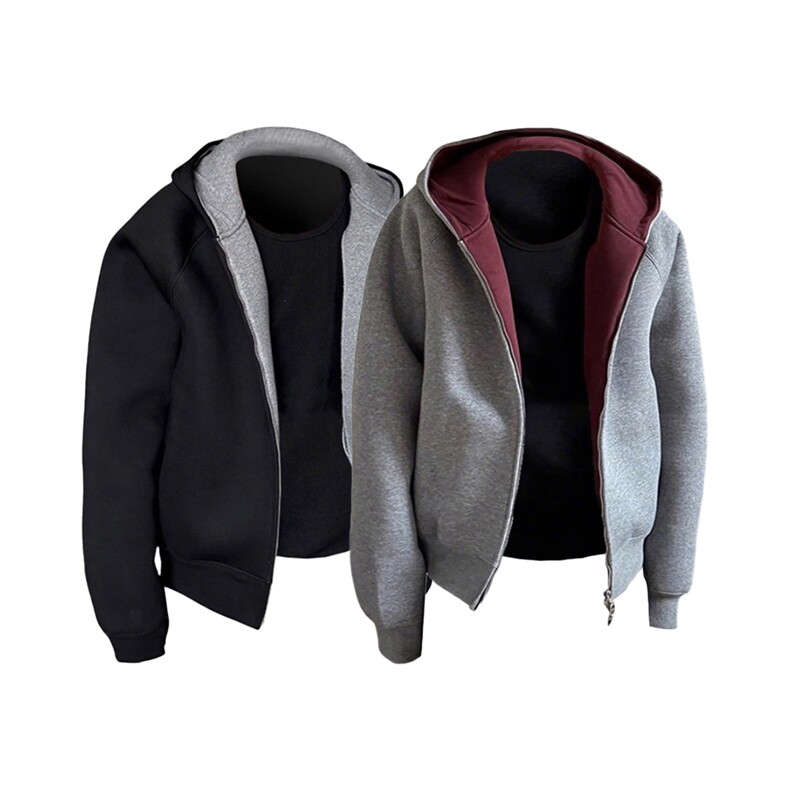 抖音得物高品质秋冬美式高街重磅结构双层双面连帽卫衣外套XS107，男装卫衣，电商A486