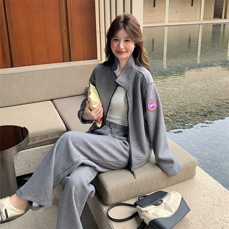 灰色休闲运动卫衣套装女2025春季新款韩系超火减龄阔腿长裤两件套,女装套装/套裙,2C029