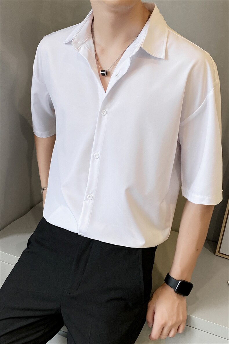 2025夏季五分袖冰丝衬衫男抖音直播高品休闲衬衫A210-CS009-P45,男装T恤,星座210-3