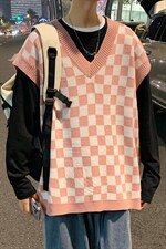 ！2025秋冬新款男士格子毛衣背心中性潮流无袖针织衫MX02P60,男装背心/马甲,电商B220
