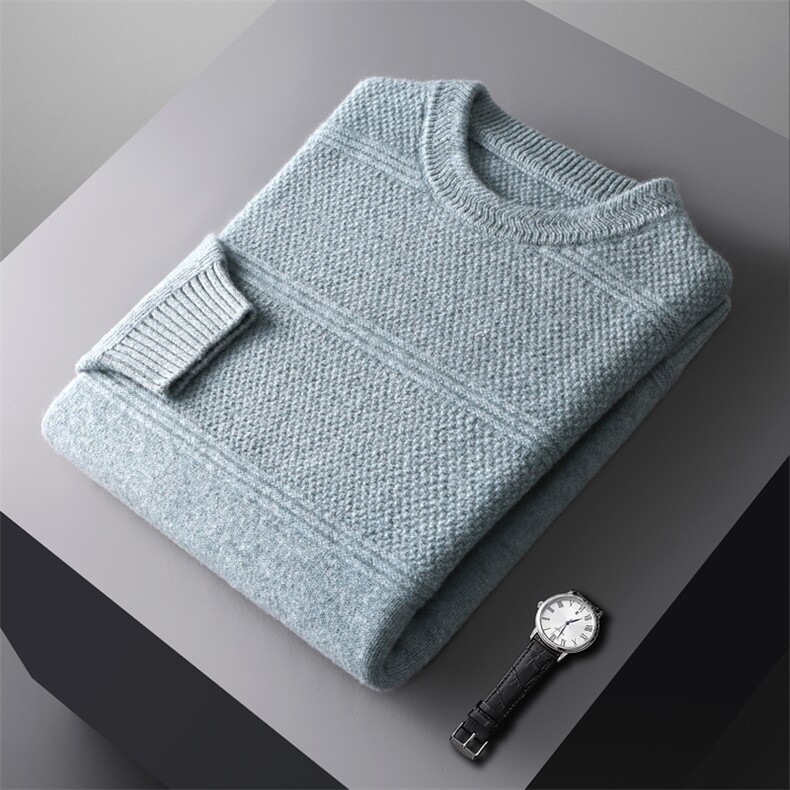 时尚男羊毛圆领针织衫商务休闲简约百搭保暖毛衣青年潮流长袖上衣男装，男装羊毛衫，冬季工坊