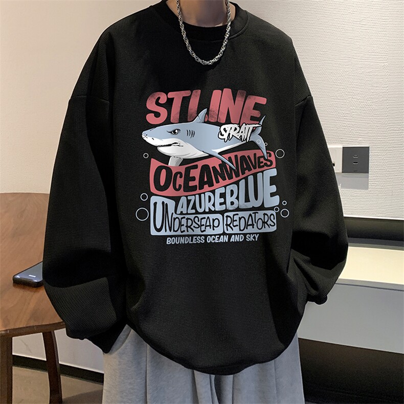 华夫格卫衣圆领卫衣男大码长袖t恤男外套 HW76331-P30加绒款-P40图片