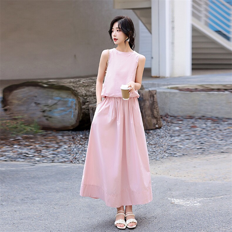粉色减龄甜美上衣半身裙套装女2024夏季新款气质小清新两件套,女装套装/套裙,流量+