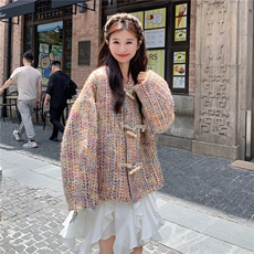 法式小香风牛角扣短外套女秋季2025新款巨好看彩色粗花呢夹克上衣，女装短外套，浙宝208