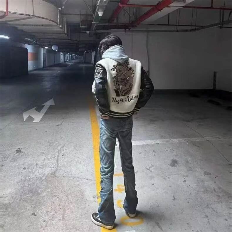 1506-1/JA2401/P74美版嘻哈羊毛呢pu皮刺绣短款夹棉棒球服男女款,男装皮衣,星座1506-1