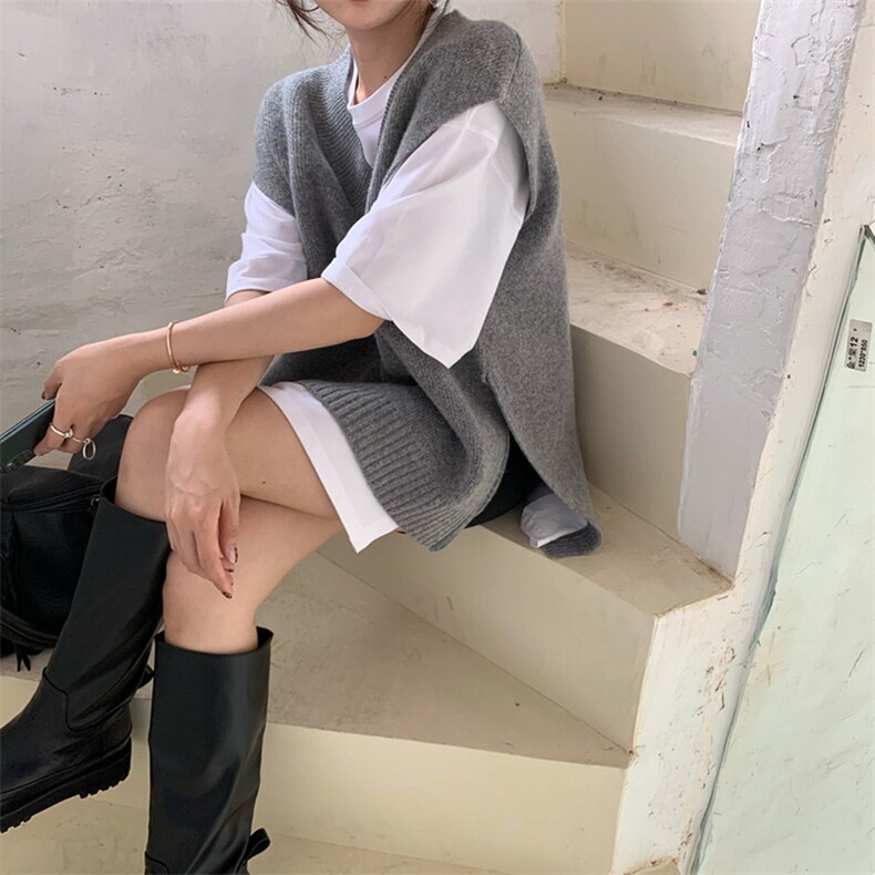 143-087解锁多季叠穿简洁V领上衣羊毛针织马甲女外穿早春,女装马甲,唯若美羊绒