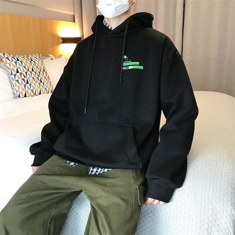 港风冬装背后印花简约店主情侣款加绒连帽卫衣男A189，男装卫衣，星座910A