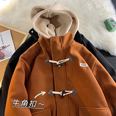 EQ160牛角扣加厚加棉冬季棉衣外套男假两件呢大衣潮牌P148，男装棉衣，电商C306-1