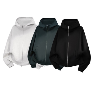 重磅全棉450克双拉链开衫连帽卫衣纯色短宽外套男潮 RH5329-P57图片