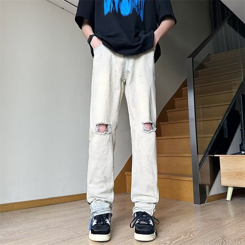 青春流行ins男原宿美式vibe裤子直筒水洗拉链牛仔裤潮C961P48,男装牛仔裤,星座1116-2