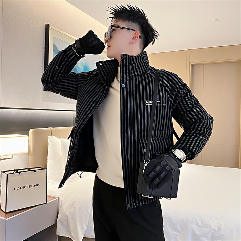 AY72/P158控208冬季社会小伙条纹潮牌痞帅百搭棉衣外套男黑首1,男装棉衣,星座305B-1