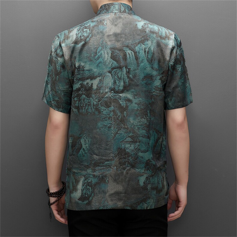 唐装男士中老年人夏装男装风衣服爷爷短袖汉服爸爸装上衣,男装民族服装,电商B212（原钱塘6029）