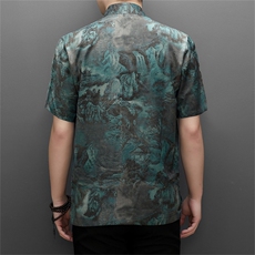 唐装男士中老年人夏装男装风衣服爷爷短袖汉服爸爸装上衣，男装民族服装，电商B212（原钱塘6029）