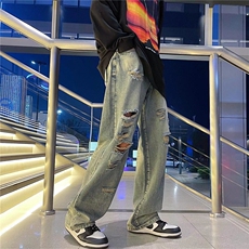 牛仔裤男夏季潮大码休闲裤子高街设计感裤NJ07P40，男装牛仔裤，星座1116-2