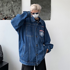 男装牛仔外套2026秋蜘蛛网字母印花男生翻领夹克XZ514-2-N101-P88，男装工装外套，星座514-2(原B239)