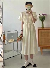 【DAVIDA】韩系圆领泡泡袖收腰连衣裙，女装连衣裙，DAVIDA