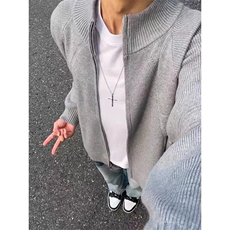 M35-P63美式潮牌拉链开衫毛衣男女2025春秋冬季潮流宽松慵懒风，男装针织衫/毛衣，电商B323A