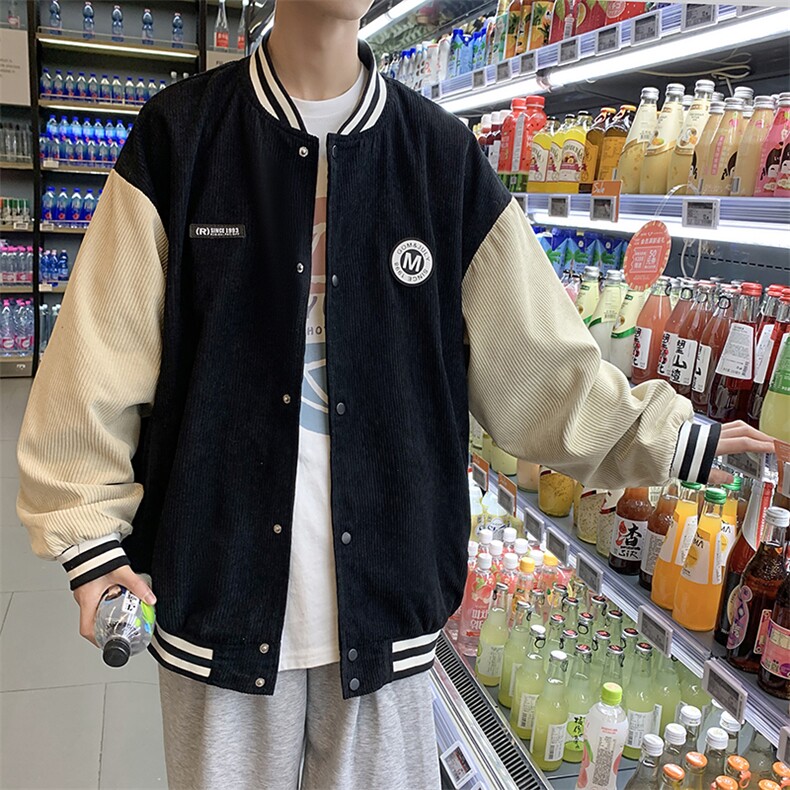 2025春装新款灯芯绒潮流百搭无领棒球服夹克外套D201-DM94-P70,男装夹克,电商D321-1