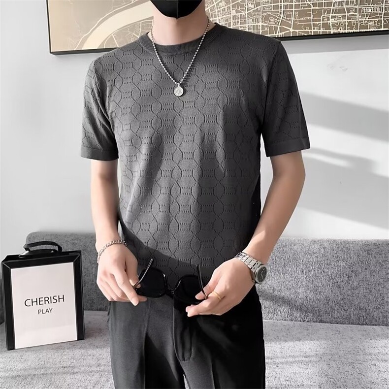 潮流T恤夏季男ins圆领时尚潮牌青春流行原宿百搭纯色五分袖 S313图片
