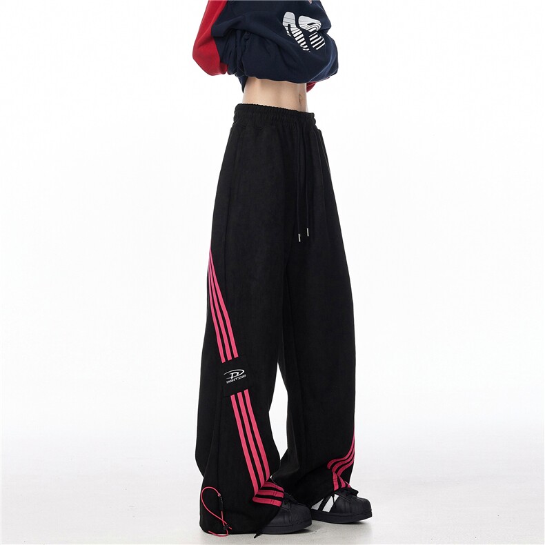 wassuphappy条纹休闲裤男款春秋夏季潮牌美式三条杠直筒阔腿裤子，男装休闲裤，星座607-1