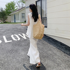 2025夏季新款无袖V领套头背心宽松长裤两件套1C042-P185-K255，女装套装/套裙，安在秀