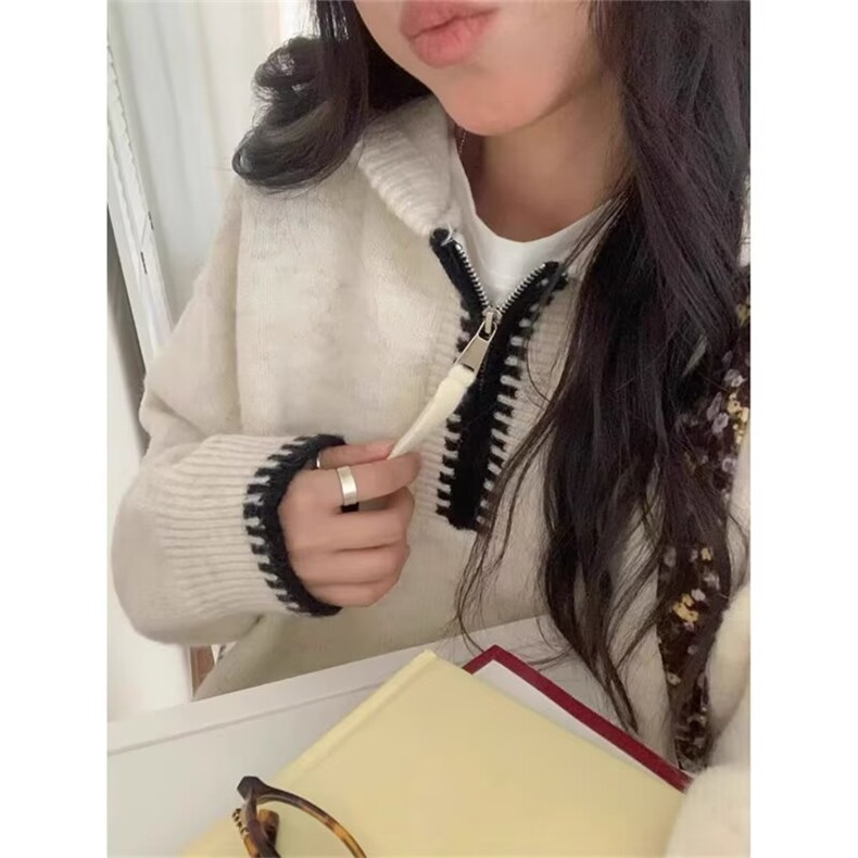 H2310-P63欧洲站2025秋冬新款女潮懒散风宽松颗粒绒半拉链连帽,男装卫衣,电商B323A