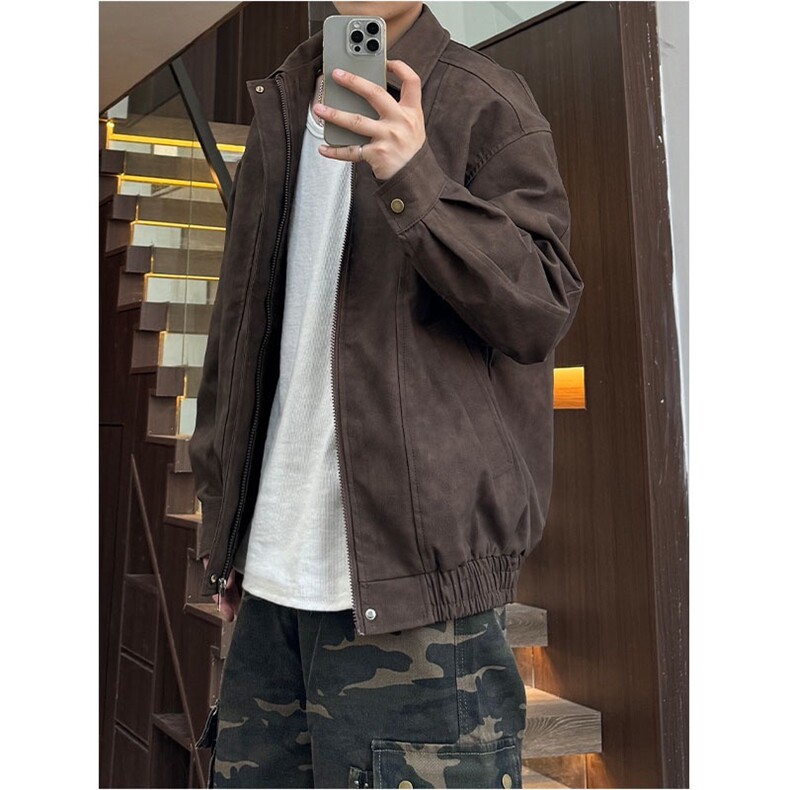 抖音现货PU皮夹克宽松复古纯色外套DY2407-特P80,男装夹克,星座1213