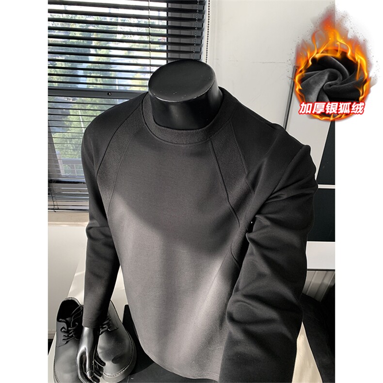 370g华棉抗寒银狐绒拼接时尚大码圆领长袖T恤男T50981J加绒-特P22，男装T恤，电商A001-1