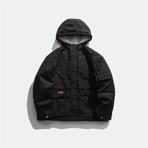 ZM059-P140 连帽工装多口袋羊羔毛夹棉棉衣加厚棉服潮牌外套男图片