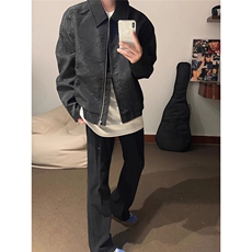 外套男春秋季美式高街褶皱翻领棒球服潮牌飞行员夹克，男装夹克，星座410-7