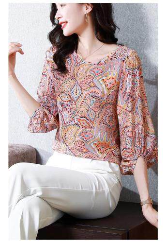 【现货】早秋新款抽象粉花仿上衣，其它，卡多多